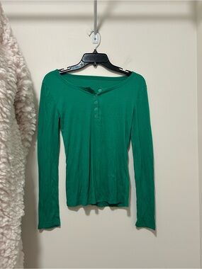 SHEIN Emerald Green Long Sleeve Henley Top